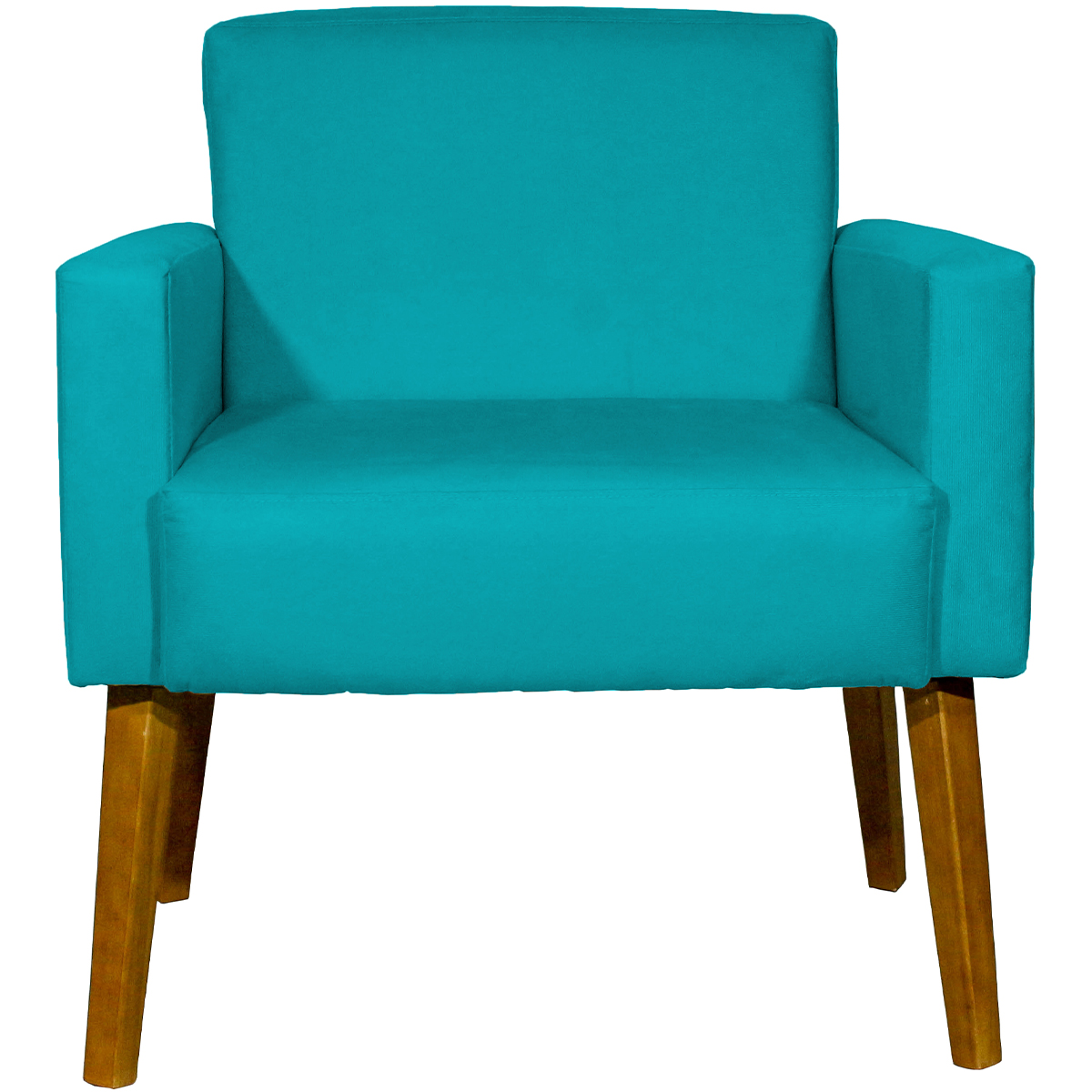 Kit 2 Poltronas Decorativas Reforçadas Para Sala Hope Suede Azul Turquesa Pé Castanho - Clique E Decore