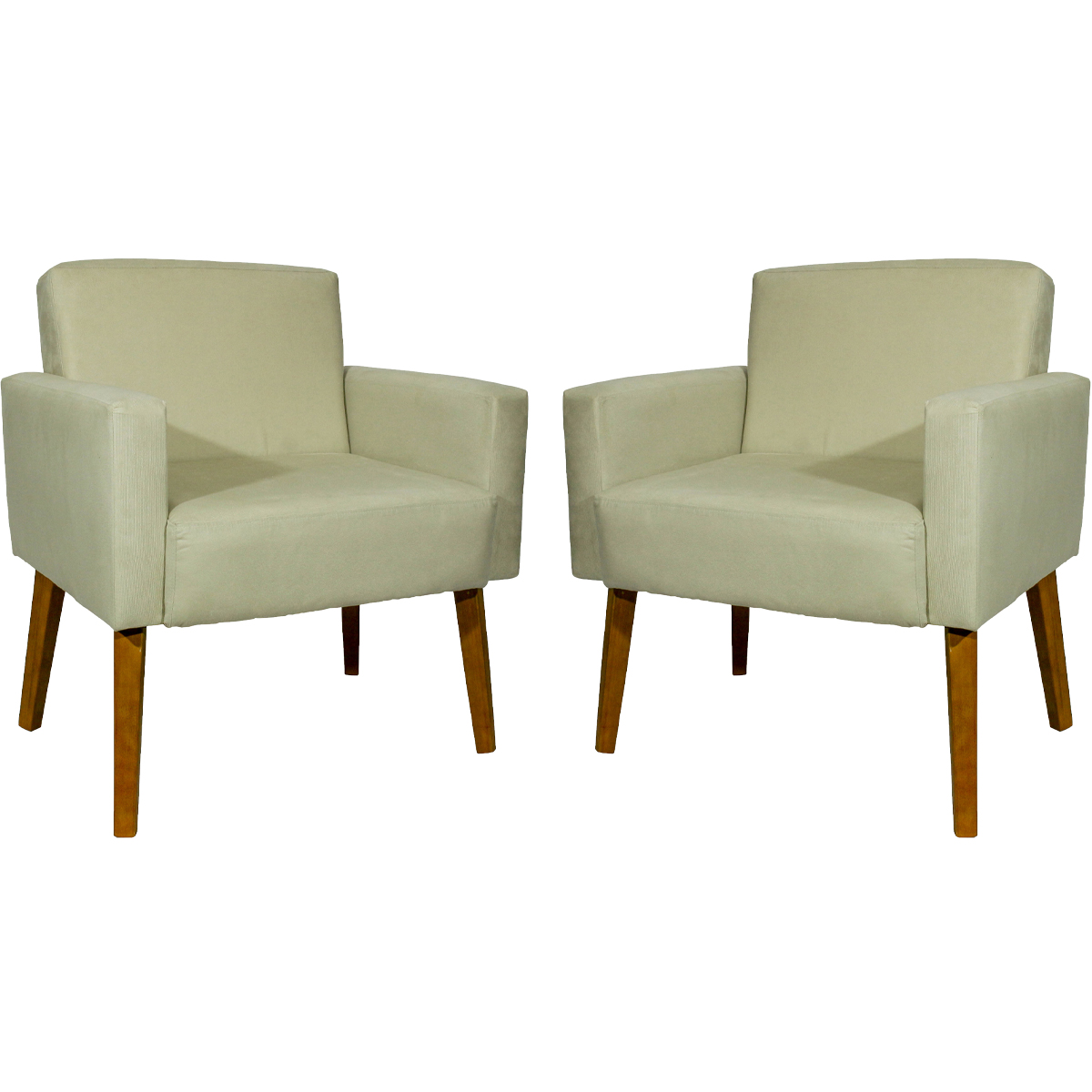 Kit 2 Poltronas Decorativas Reforçadas Para Sala Hope Suede Bege Pé Castanho - Clique E Decore