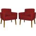 Kit 2 Poltronas Decorativas Reforçadas Para Sala Hope Suede Bordô Pé Castanho - Clique E Decore