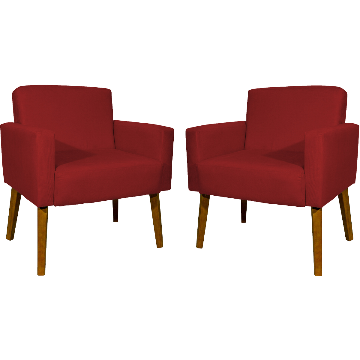 Kit 2 Poltronas Decorativas Reforçadas Para Sala Hope Suede Bordô Pé Castanho - Clique E Decore
