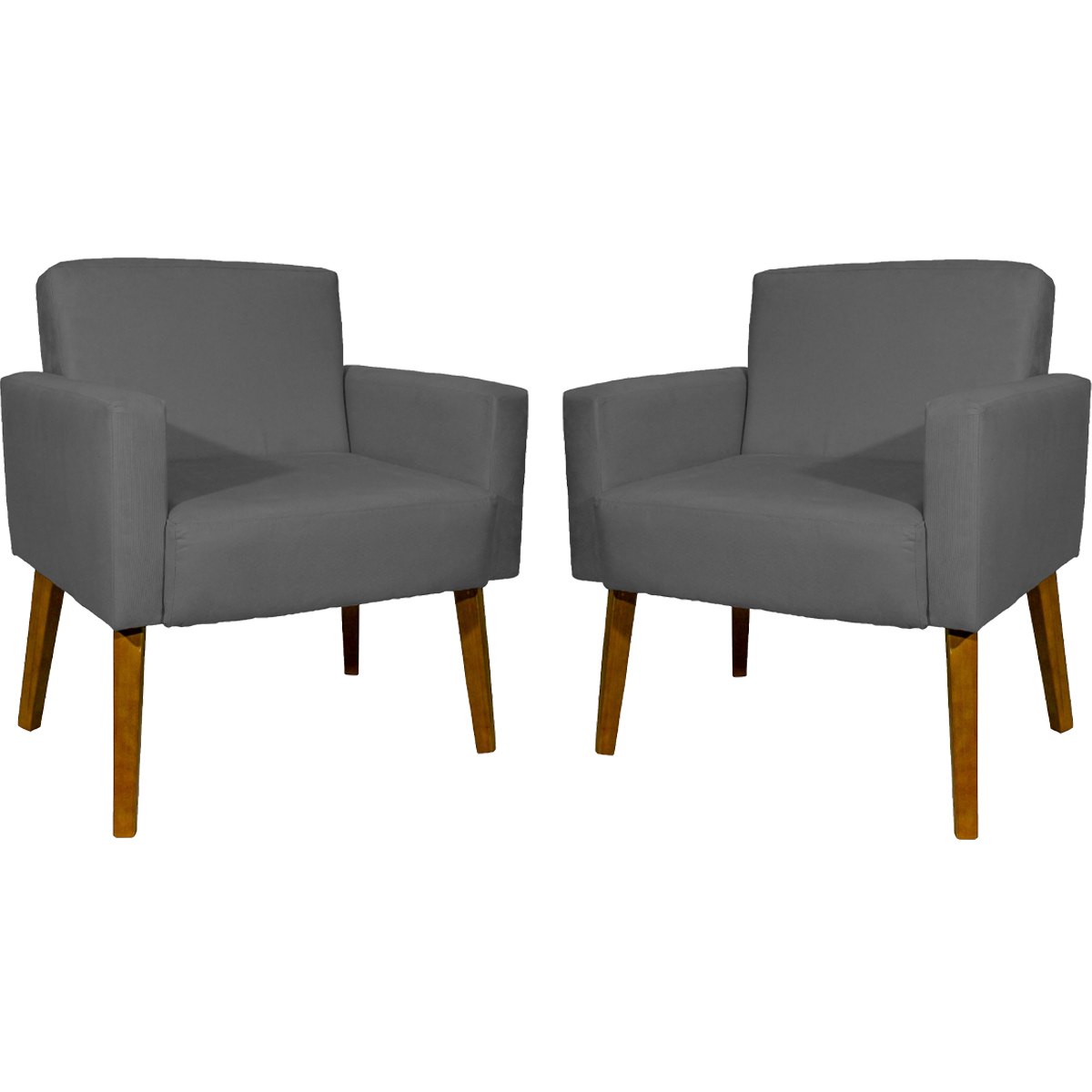Kit 2 Poltronas Decorativas Reforçadas Para Sala Hope Suede Cinza Pé Castanho - Clique E Decore