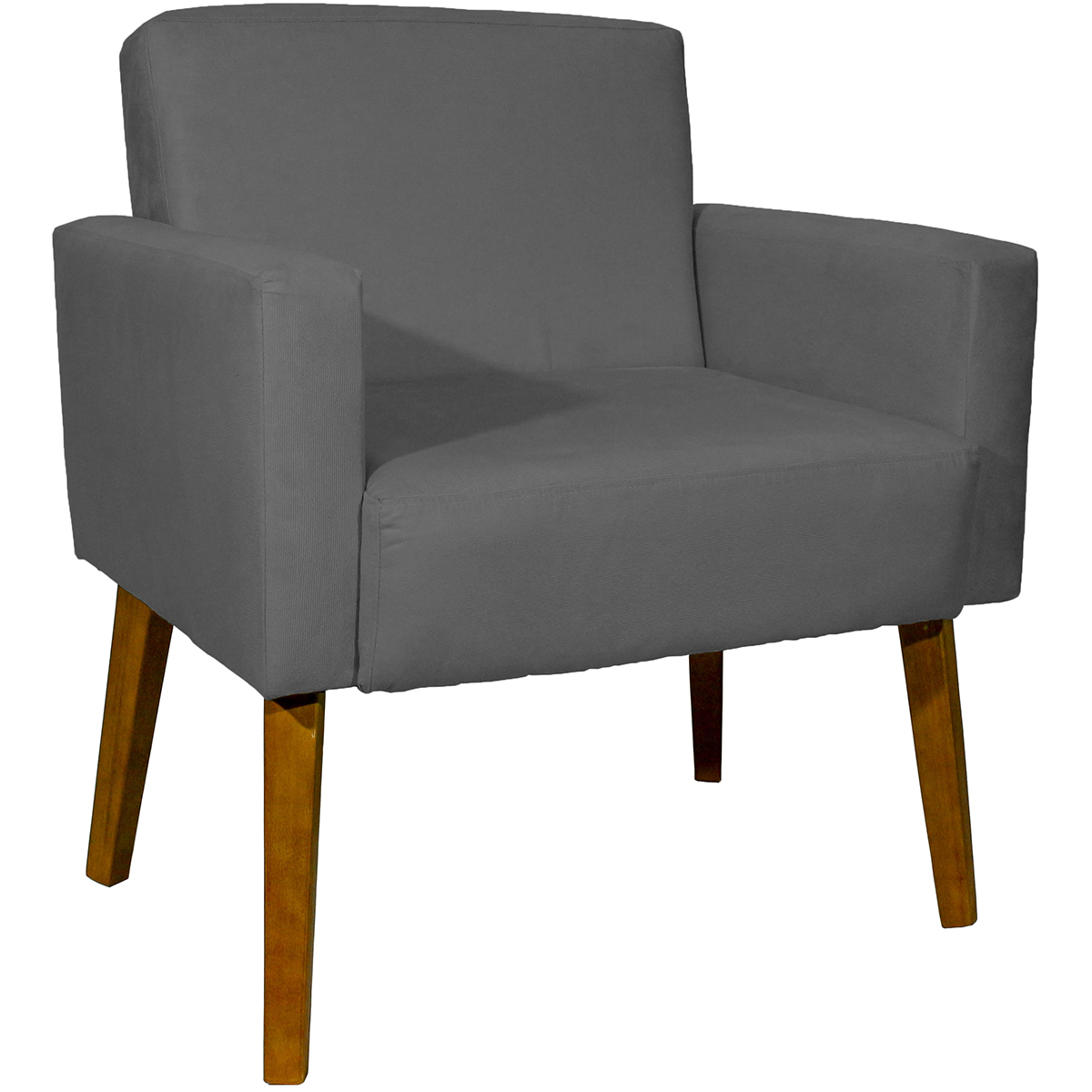 Kit 2 Poltronas Decorativas Reforçadas Para Sala Hope Suede Cinza Pé Castanho - Clique E Decore