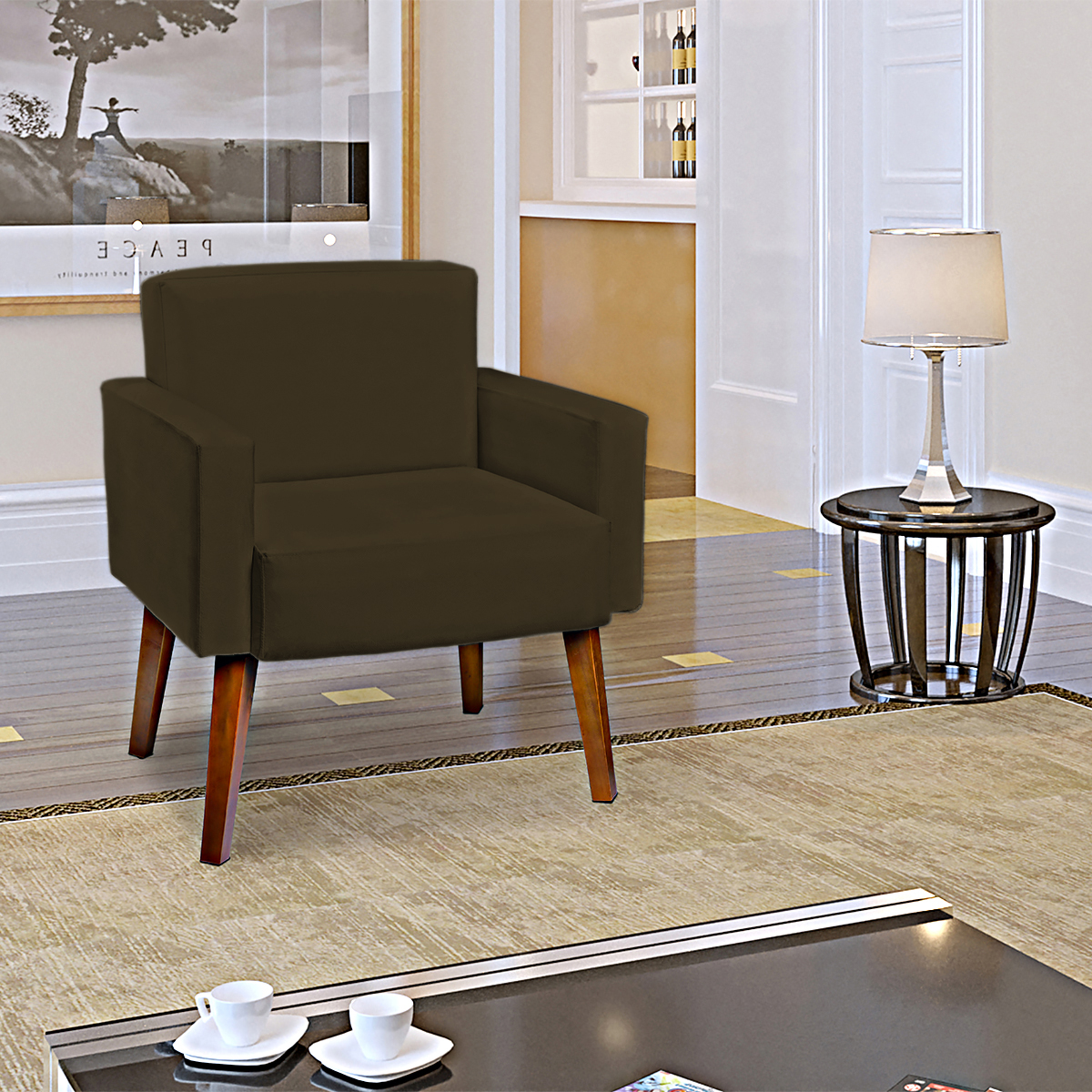 Kit 2 Poltronas Decorativas Reforçadas Para Sala Hope Suede Marrom Pé Castanho - Clique E Decore