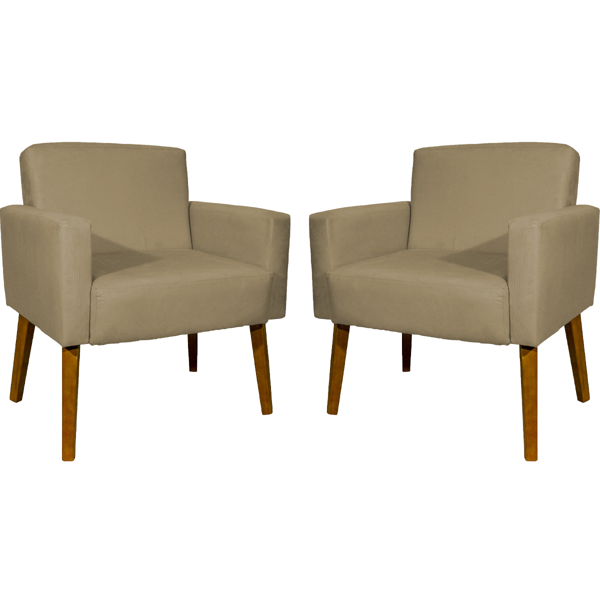 Kit 2 Poltronas Decorativas Reforçadas Para Sala Hope Suede Nude Pé Castanho - Clique E Decore