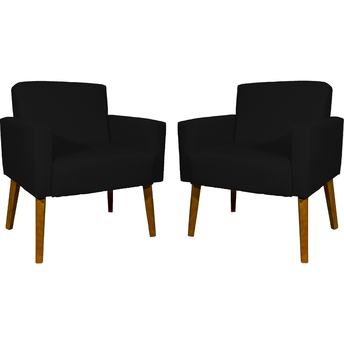Kit 2 Poltronas Decorativas Reforçadas Para Sala Hope Suede Preto Pé Castanho - Clique E Decore