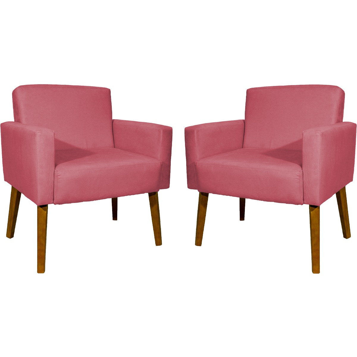 Kit 2 Poltronas Decorativas Reforçadas Para Sala Hope Suede Rosê Pé Castanho - Clique E Decore
