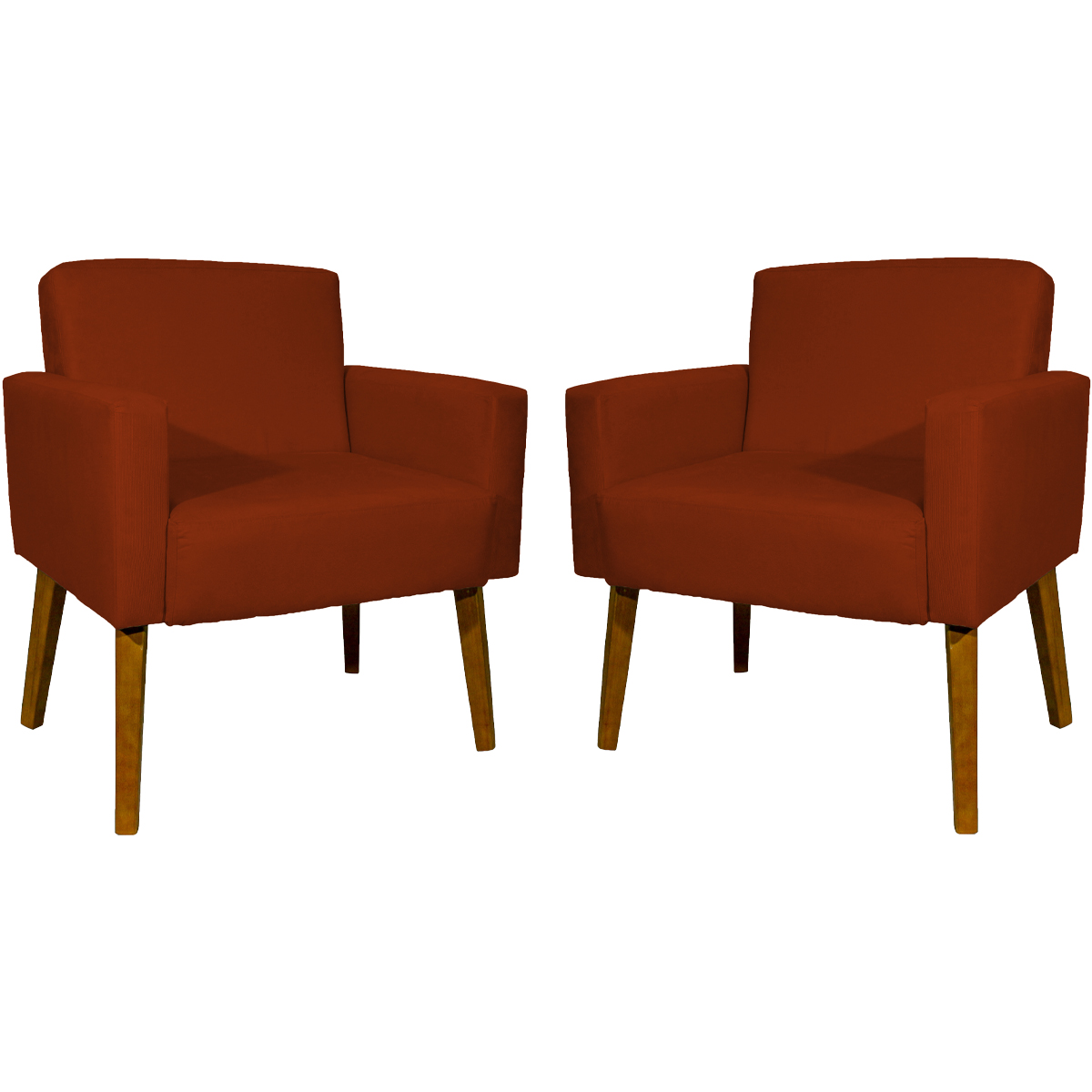 Kit 2 Poltronas Decorativas Reforçadas Para Sala Hope Suede Terracota Pé Castanho - Clique E Decore