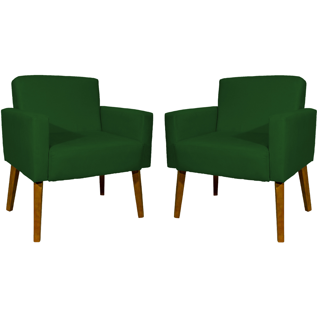 Kit 2 Poltronas Decorativas Reforçadas Para Sala Hope Suede Verde Pé Castanho - Clique E Decore