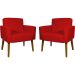Kit 2 Poltronas Decorativas Reforçadas Para Sala Hope Suede Vermelho Pé Castanho - Clique E Decore