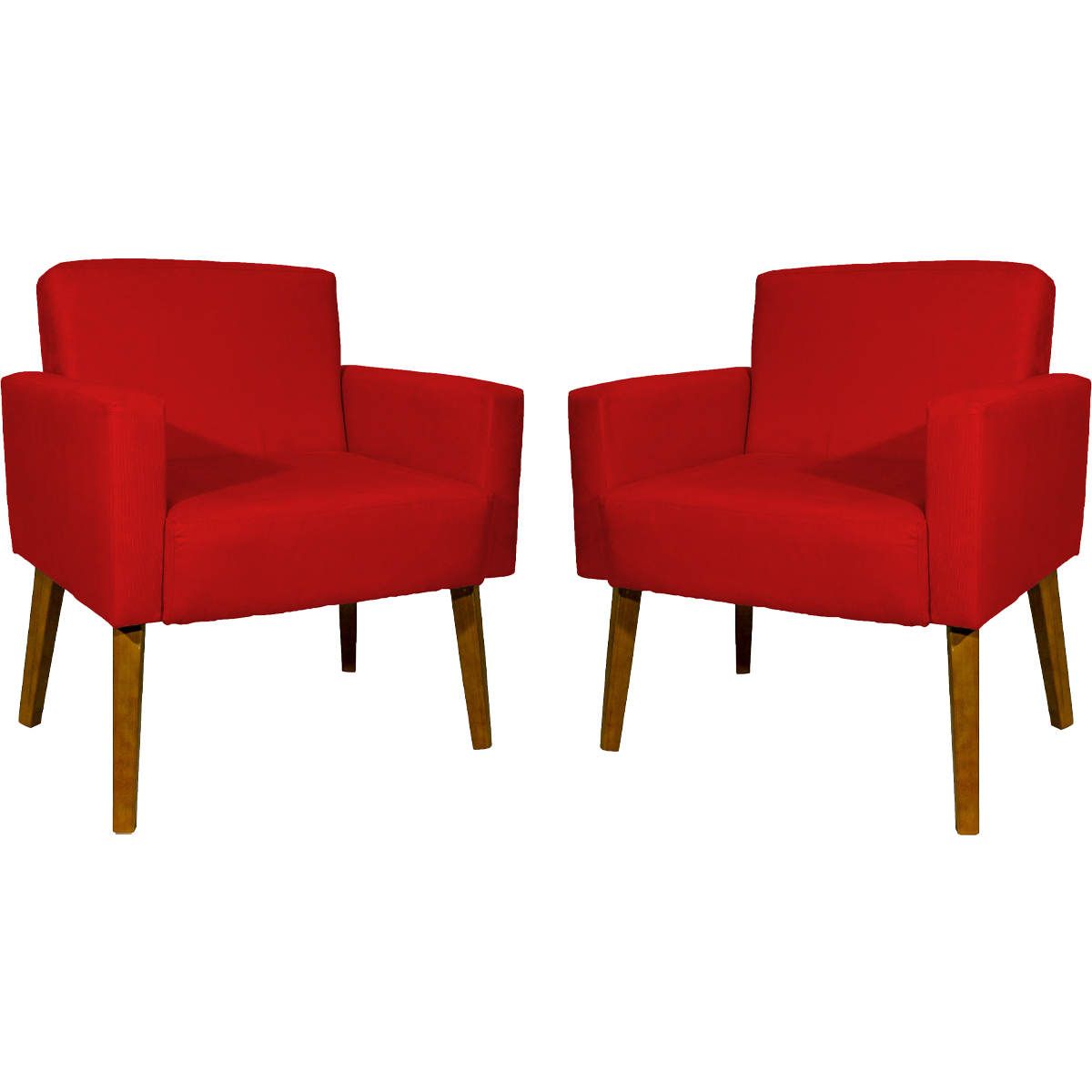 Kit 2 Poltronas Decorativas Reforçadas Para Sala Hope Suede Vermelho Pé Castanho - Clique E Decore