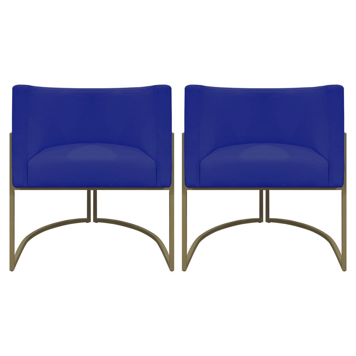 Kit 2 Poltronas Decorativas Reforçadas Para Sala Luna Escritório Consultório Recepção Corino Azul Royal Base de Ferro Champagne