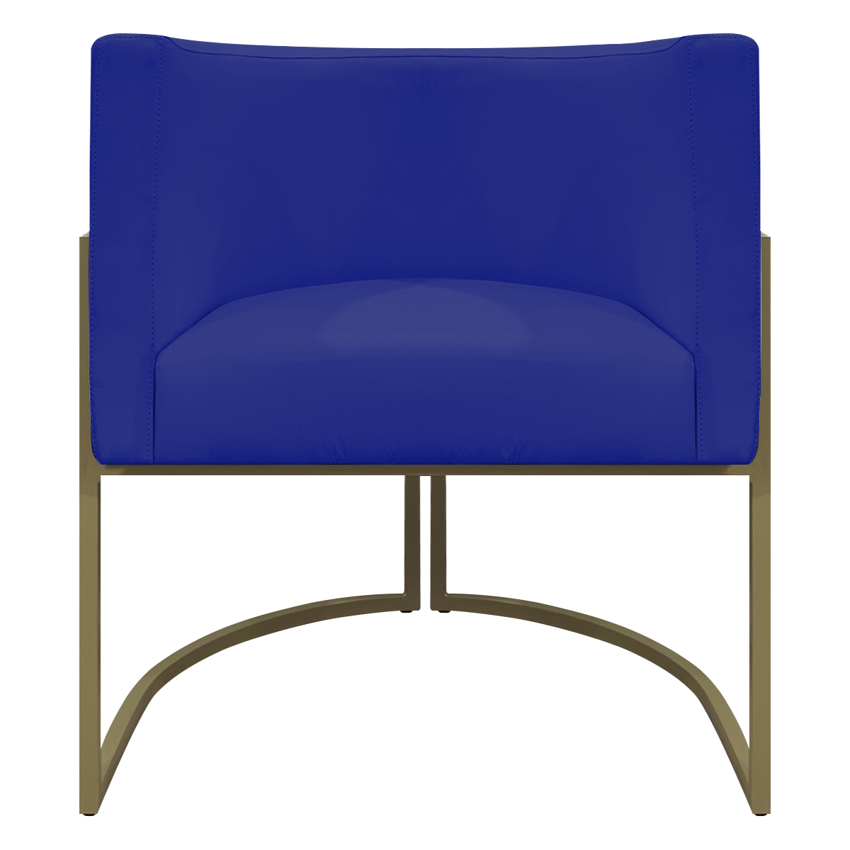 Kit 2 Poltronas Decorativas Reforçadas Para Sala Luna Escritório Consultório Recepção Corino Azul Royal Base de Ferro Champagne