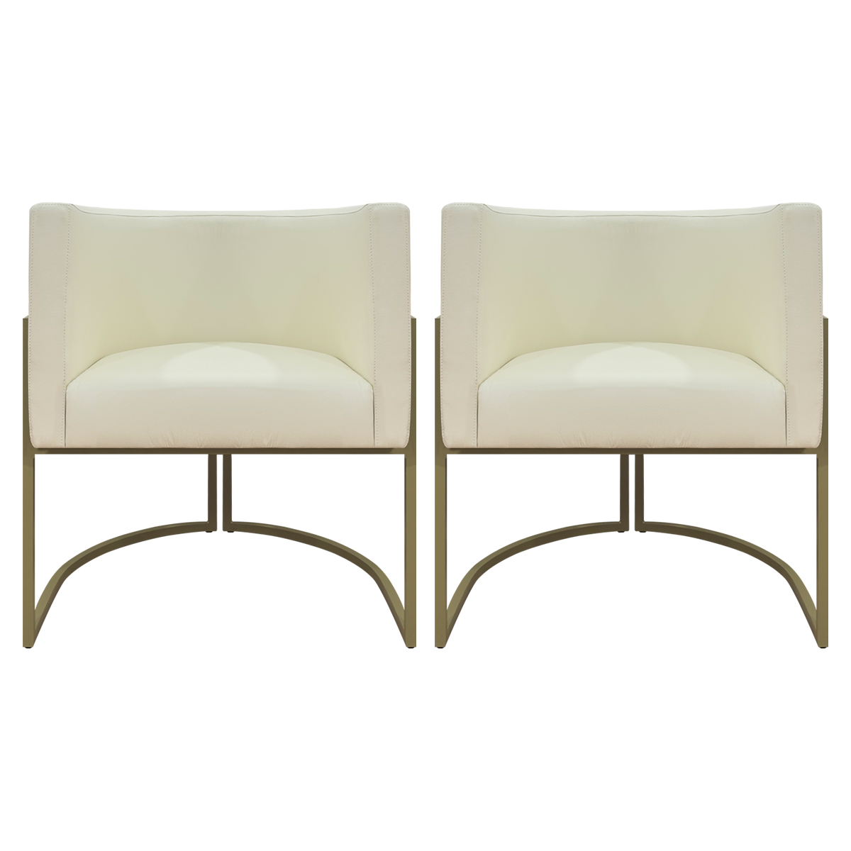 Kit 2 Poltronas Decorativas Reforçadas Para Sala Luna Escritório Consultório Recepção Corino Bege Base de Ferro Champagne