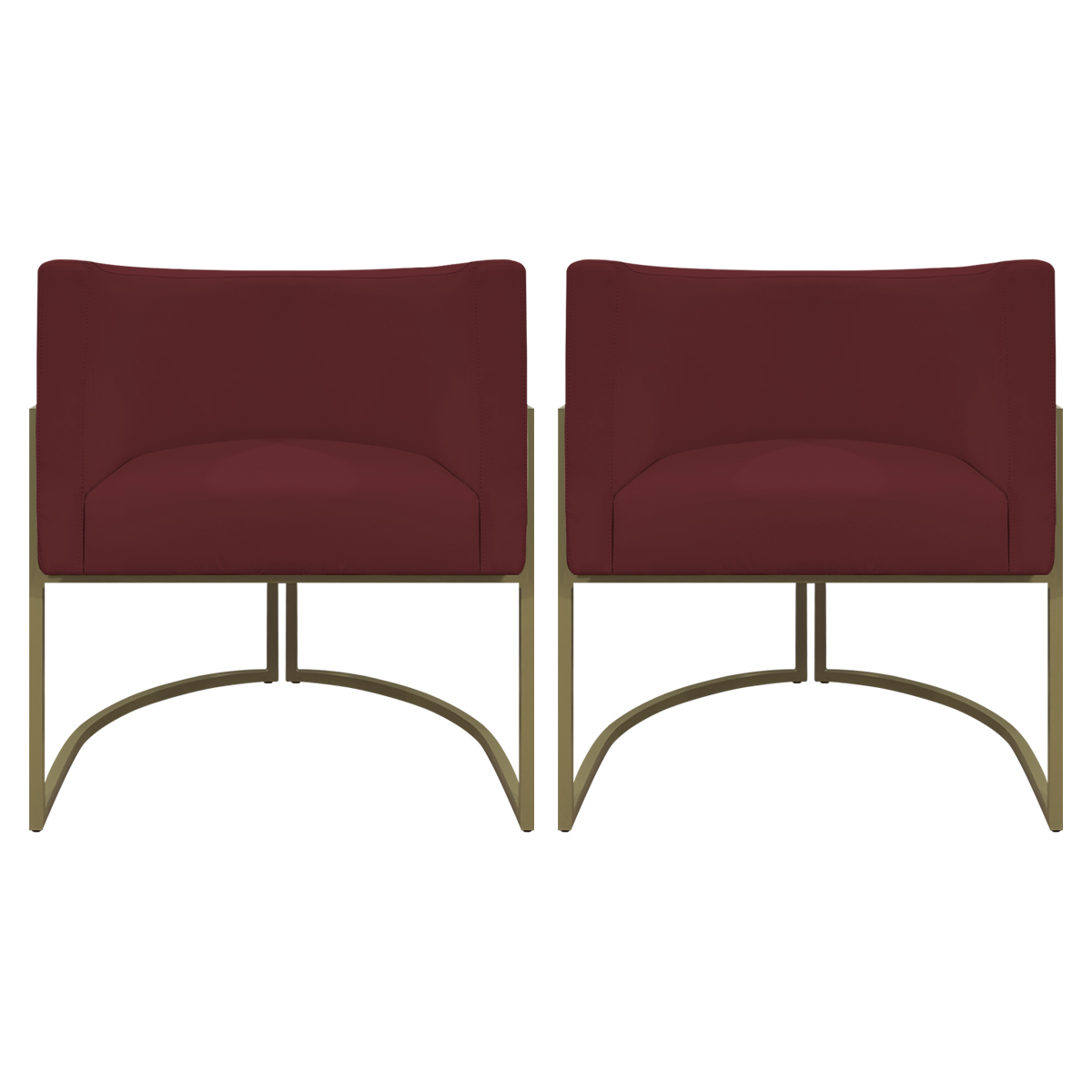 Kit 2 Poltronas Decorativas Reforçadas Para Sala Luna Escritório Consultório Recepção Corino Bodô Base de Ferro Champagne