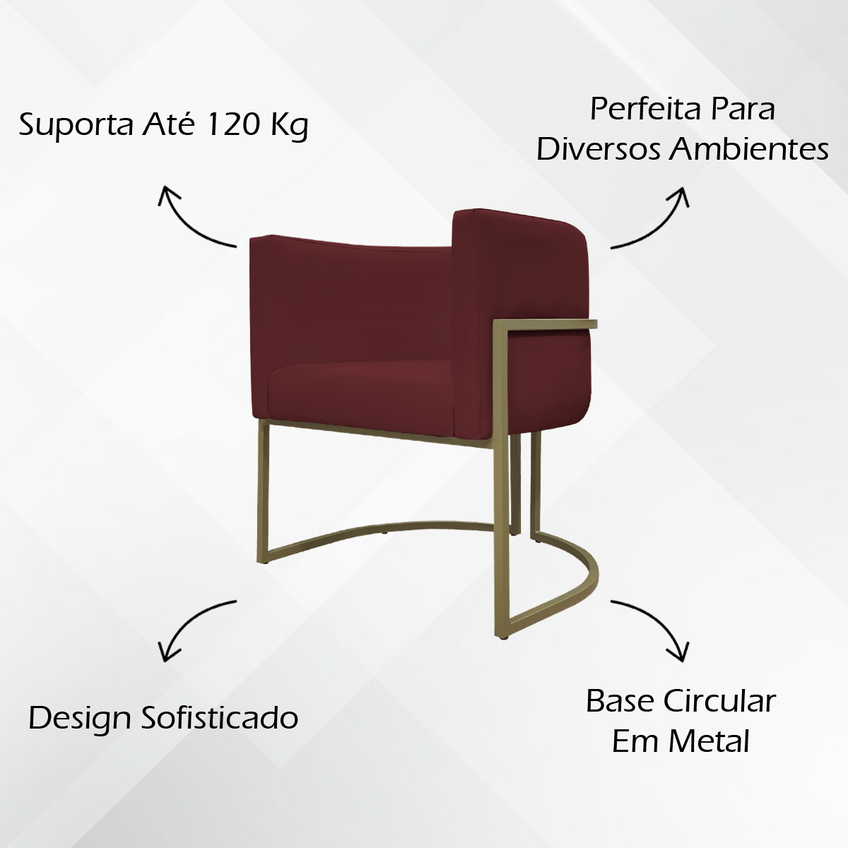 Kit 2 Poltronas Decorativas Reforçadas Para Sala Luna Escritório Consultório Recepção Corino Bodô Base de Ferro Champagne