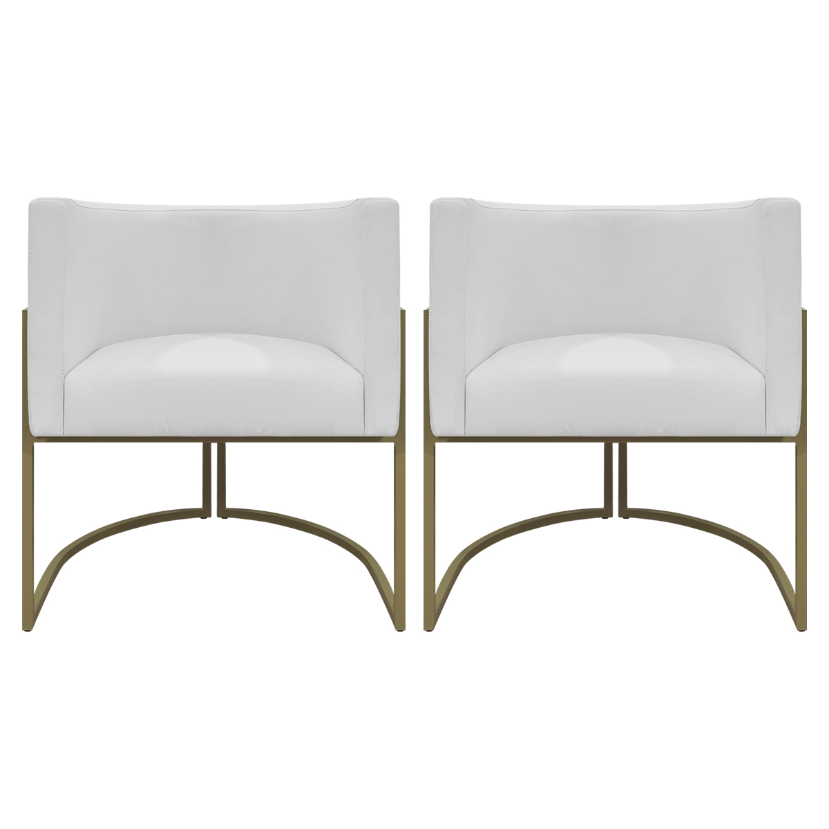Kit 2 Poltronas Decorativas Reforçadas Para Sala Luna Escritório Consultório Recepção Corino Branco Base de Ferro Champagne