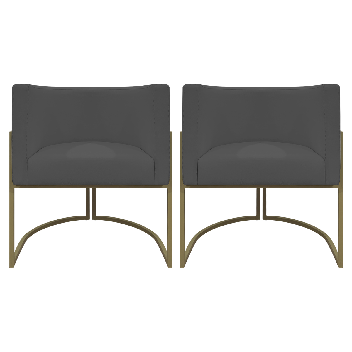 Kit 2 Poltronas Decorativas Reforçadas Para Sala Luna Escritório Consultório Recepção Corino Cinza Base de Ferro Champagne
