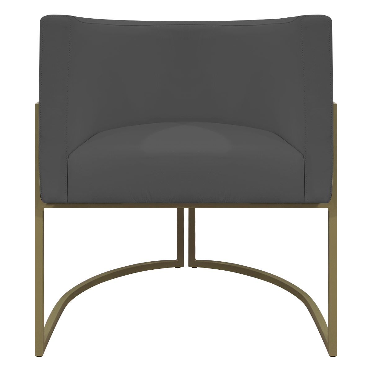 Kit 2 Poltronas Decorativas Reforçadas Para Sala Luna Escritório Consultório Recepção Corino Cinza Base de Ferro Champagne