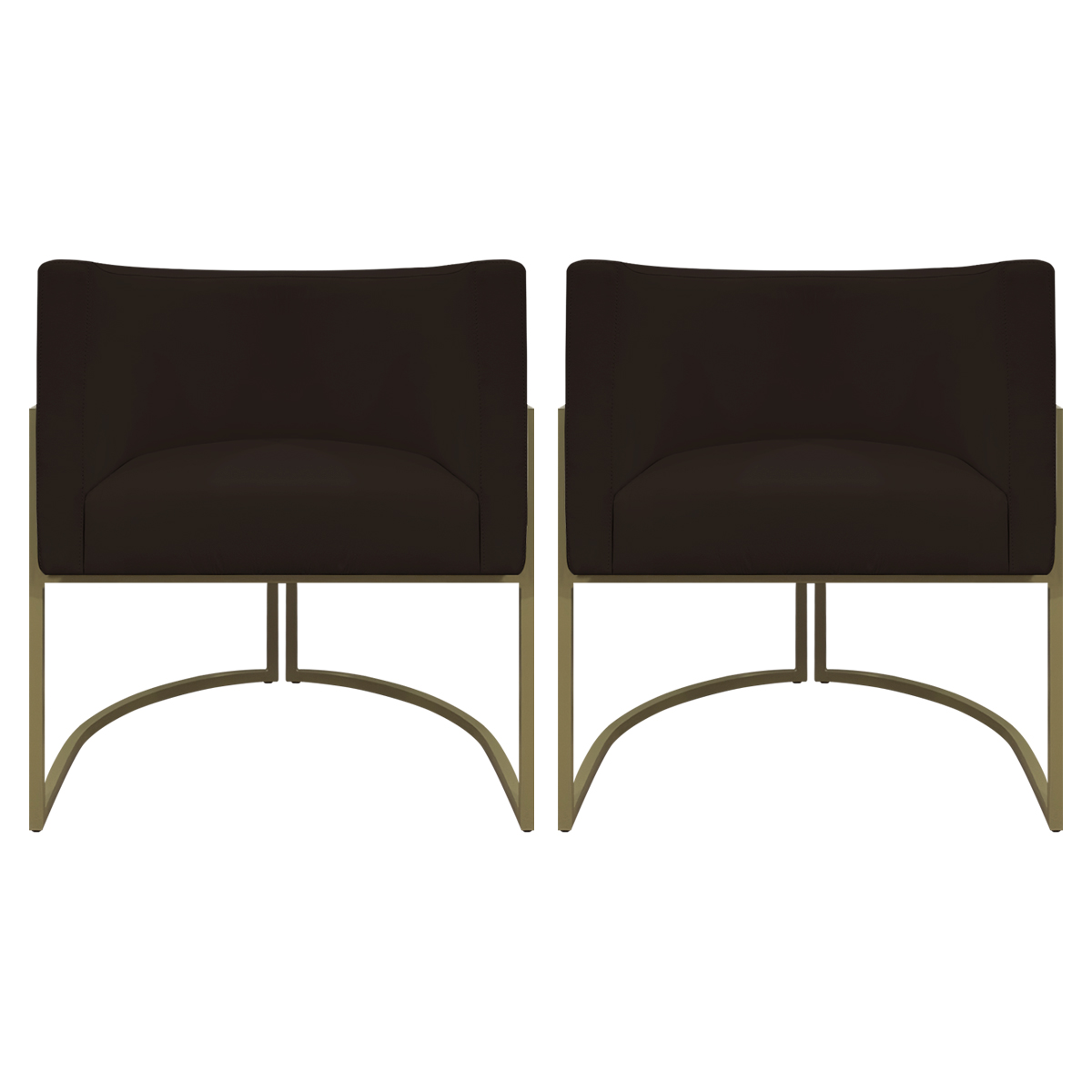 Kit 2 Poltronas Decorativas Reforçadas Para Sala Luna Escritório Consultório Recepção Corino Marrom Base de Ferro Champagne