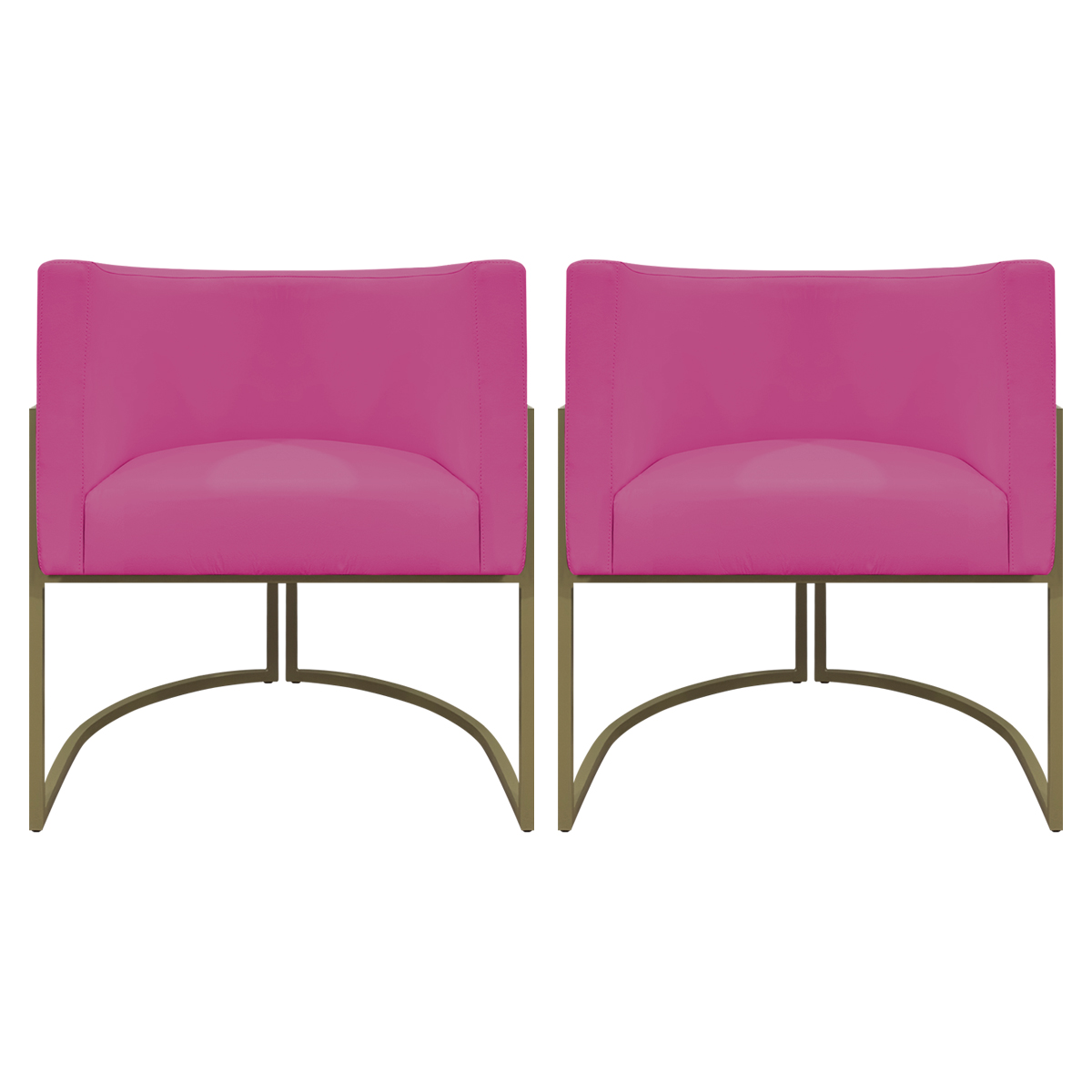 Kit 2 Poltronas Decorativas Reforçadas Para Sala Luna Escritório Consultório Recepção Corino Pink Base de Ferro Champagne