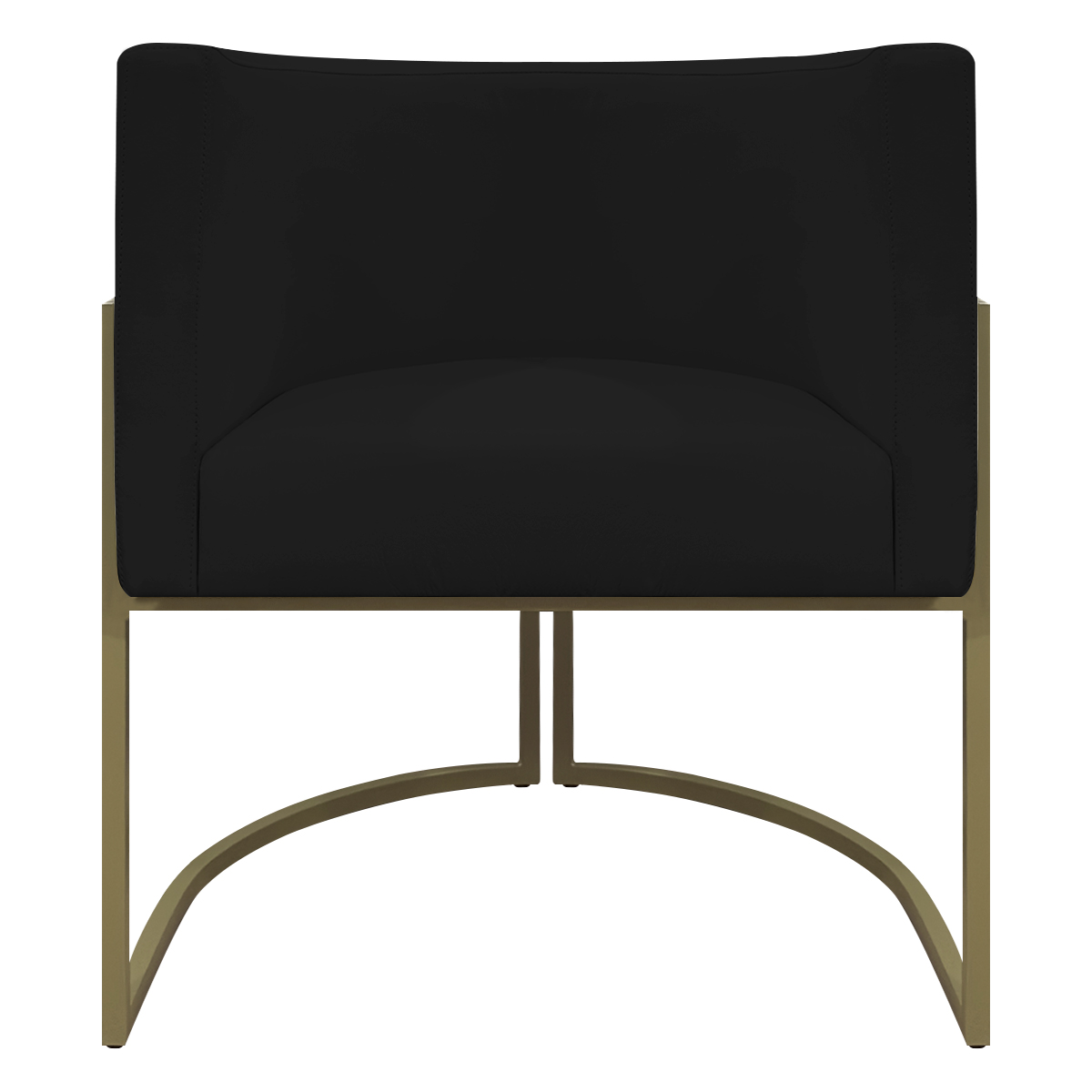 Kit 2 Poltronas Decorativas Reforçadas Para Sala Luna Escritório Consultório Recepção Corino Preto Base de Ferro Champagne