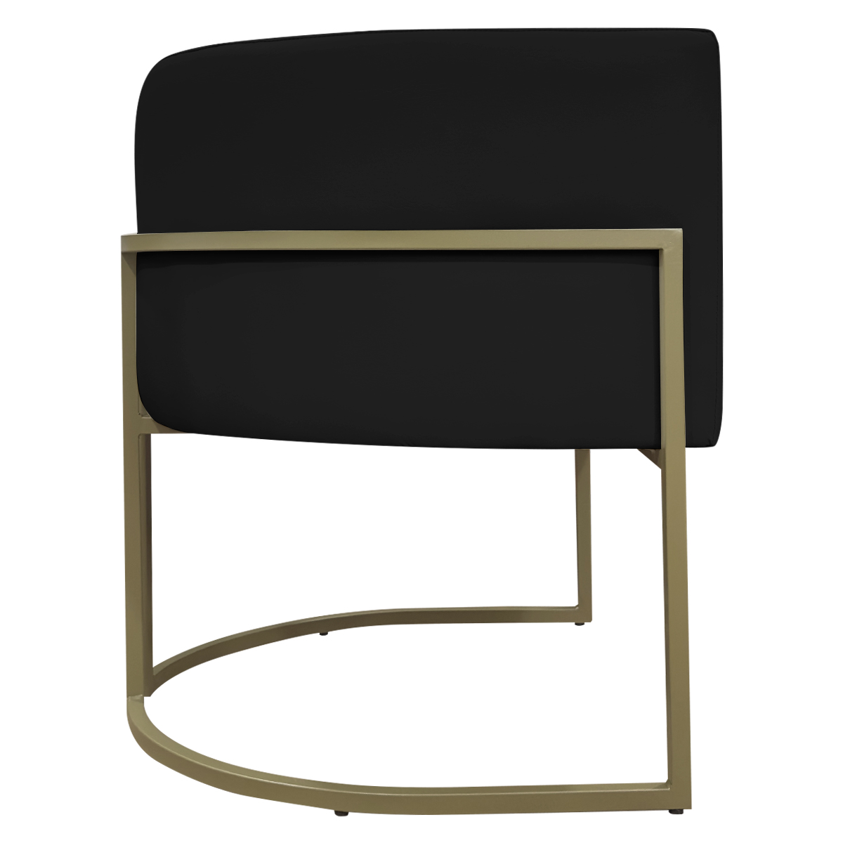 Kit 2 Poltronas Decorativas Reforçadas Para Sala Luna Escritório Consultório Recepção Corino Preto Base de Ferro Champagne