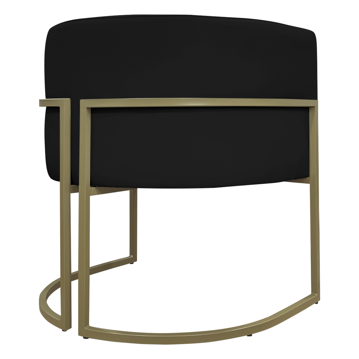 Kit 2 Poltronas Decorativas Reforçadas Para Sala Luna Escritório Consultório Recepção Corino Preto Base de Ferro Champagne