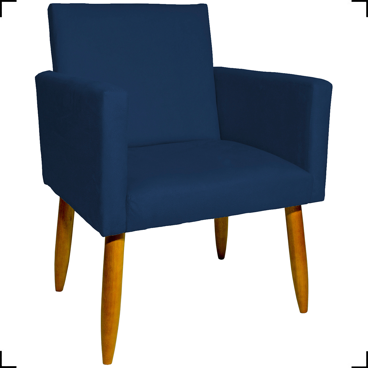 Kit 2 Poltronas Decorativas Reforçadas Para Sala Nina + 2 Puff Redondos Suede Azul Marinho Pé Castanho - Clique E Decore