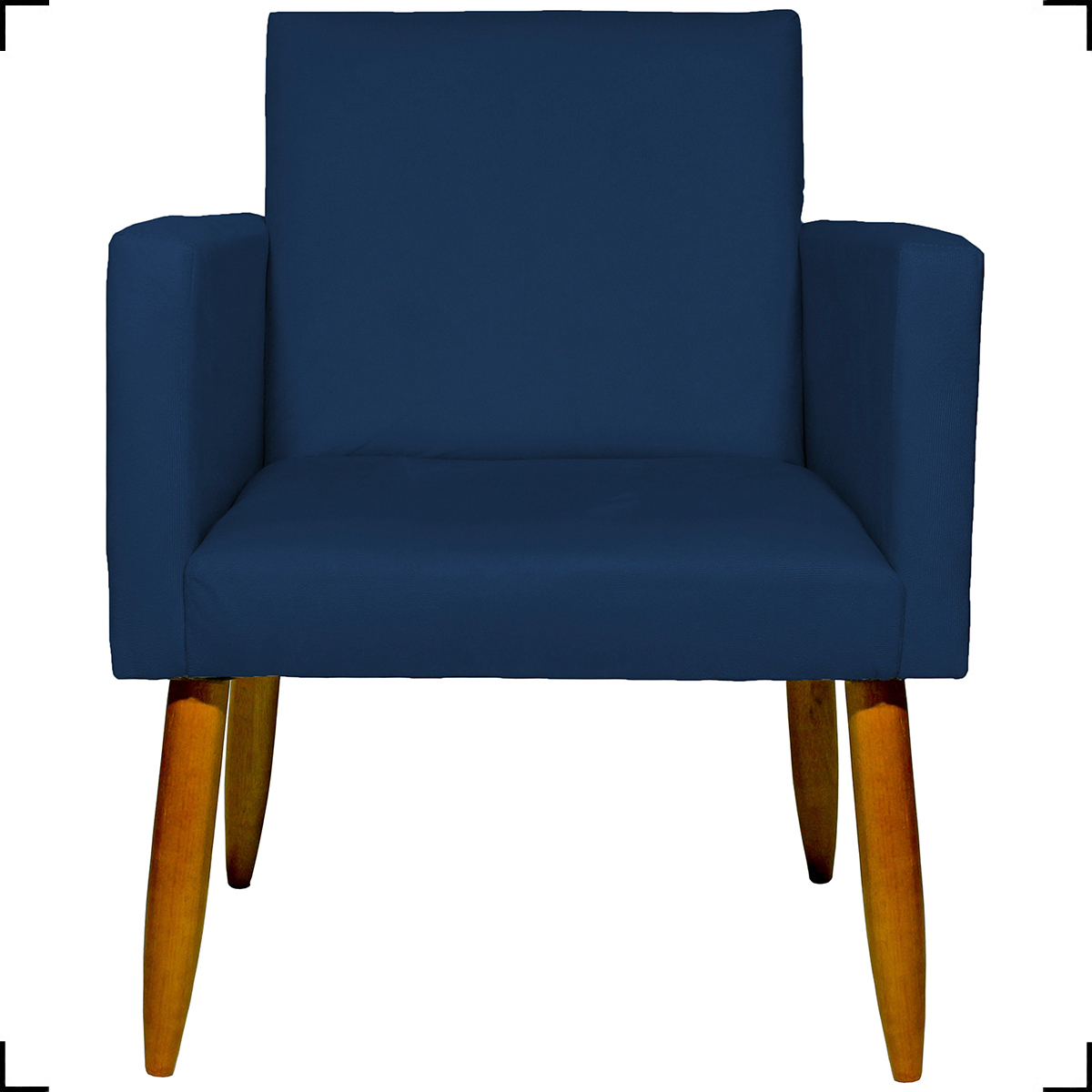Kit 2 Poltronas Decorativas Reforçadas Para Sala Nina + 2 Puff Redondos Suede Azul Marinho Pé Castanho - Clique E Decore
