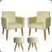 Kit 2 Poltronas Decorativas Reforçadas Para Sala Nina + 2 Puff Redondos Suede Bege Pé Castanhos - Clique E Decore