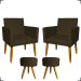 Kit 2 Poltronas Decorativas Reforçadas Para Sala Nina + 2 Puff Redondos Suede Marrom Pé Castanho - Clique E Decore