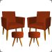 Kit 2 Poltronas Decorativas Reforçadas Para Sala Nina + 2 Puff Redondos Suede Terracota Pé Castanho - Clique E Decore