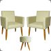 Kit 2 Poltronas Decorativas Reforçadas Para Sala Nina + Puff Redondo Suede Bege Pé Castanho - Clique E Decore