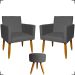 Kit 2 Poltronas Decorativas Reforçadas Para Sala Nina + Puff Redondo Suede Cinza Pé Castanho - Clique E Decore