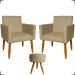 Kit 2 Poltronas Decorativas Reforçadas Para Sala Nina + Puff Redondo Suede Nude Pé Castanho - Clique E Decore