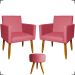 Kit 2 Poltronas Decorativas Reforçadas Para Sala Nina + Puff Redondo Suede Rosê Pé Castanho - Clique E Decore