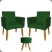 Kit 2 Poltronas Decorativas Reforçadas Para Sala Nina + Puff Redondo Suede Verde Pé Castanho - Clique E Decore