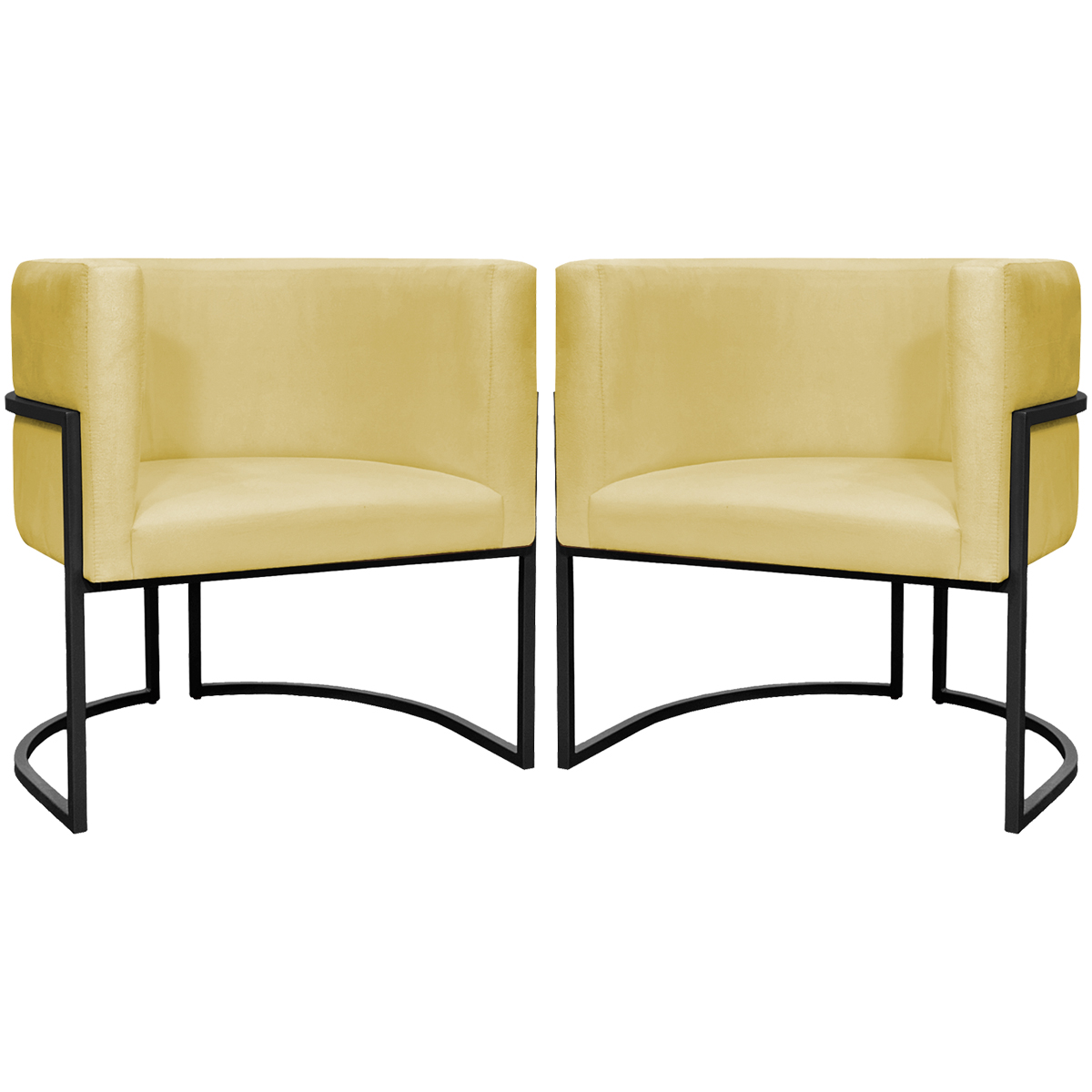 Kit 2 Poltronas Luna Suede AMARELO Base de Ferro PRETA