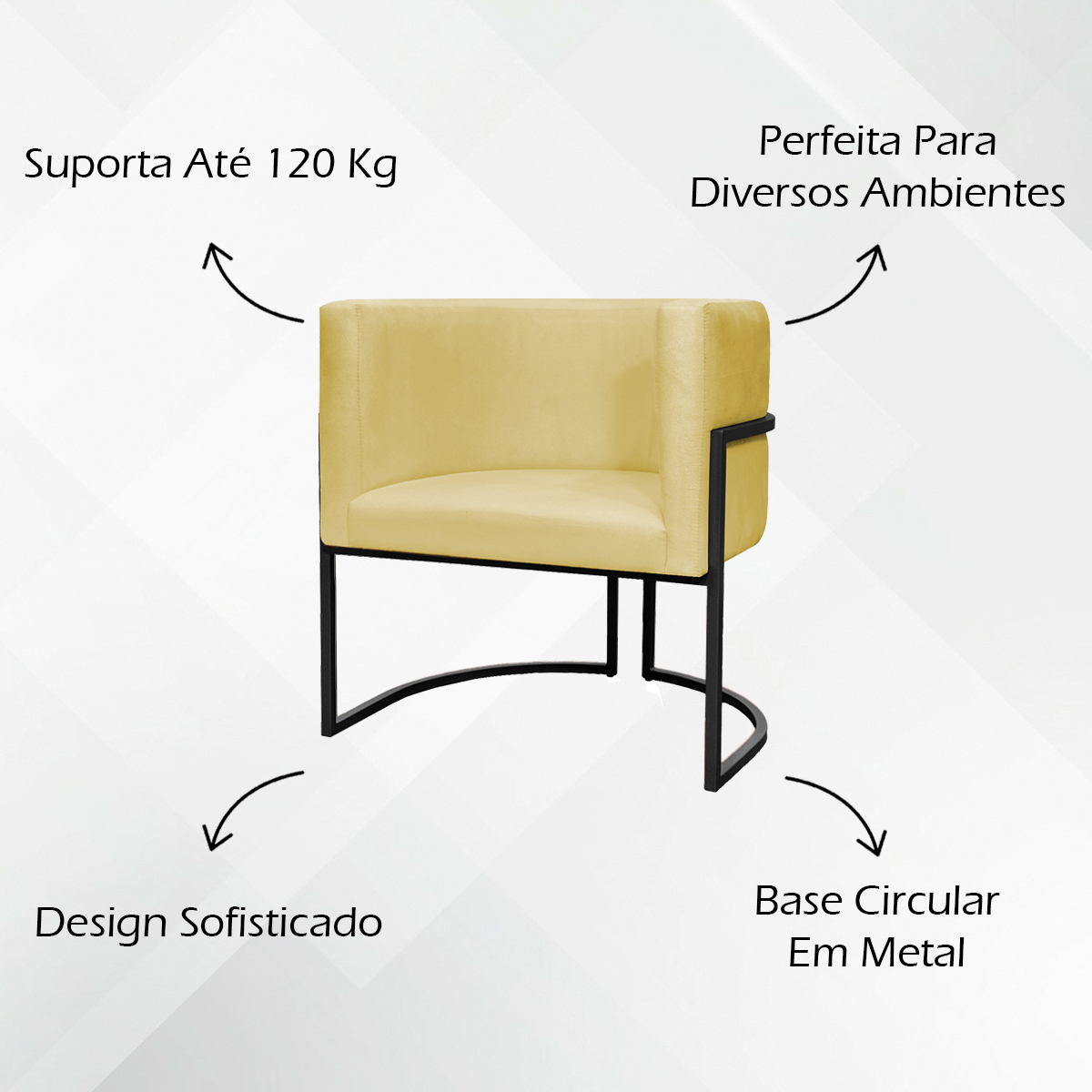 Kit 2 Poltronas Luna Suede AMARELO Base de Ferro PRETA