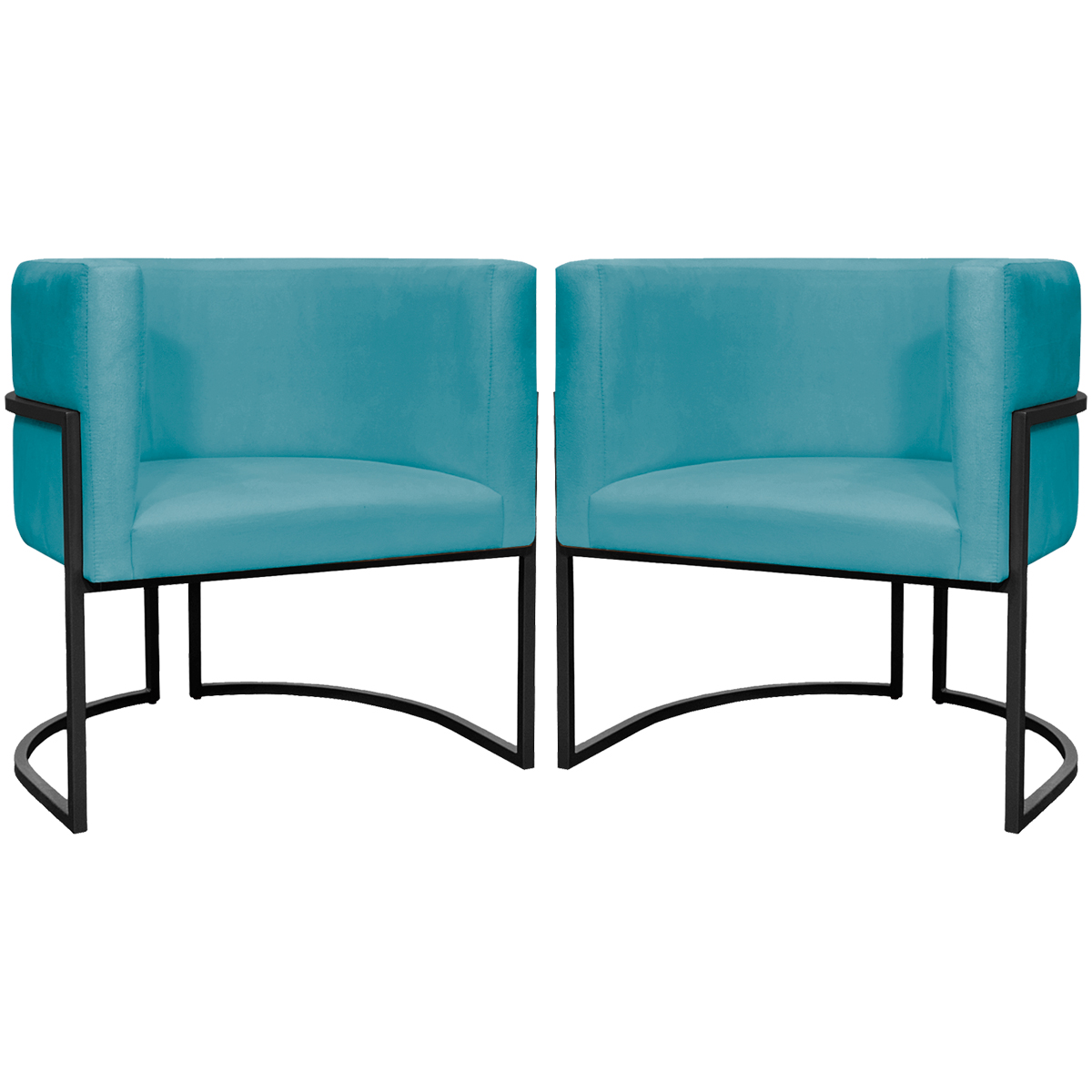Kit 2 Poltronas Luna Suede AZUL TURQUESA Base de Ferro PRETA