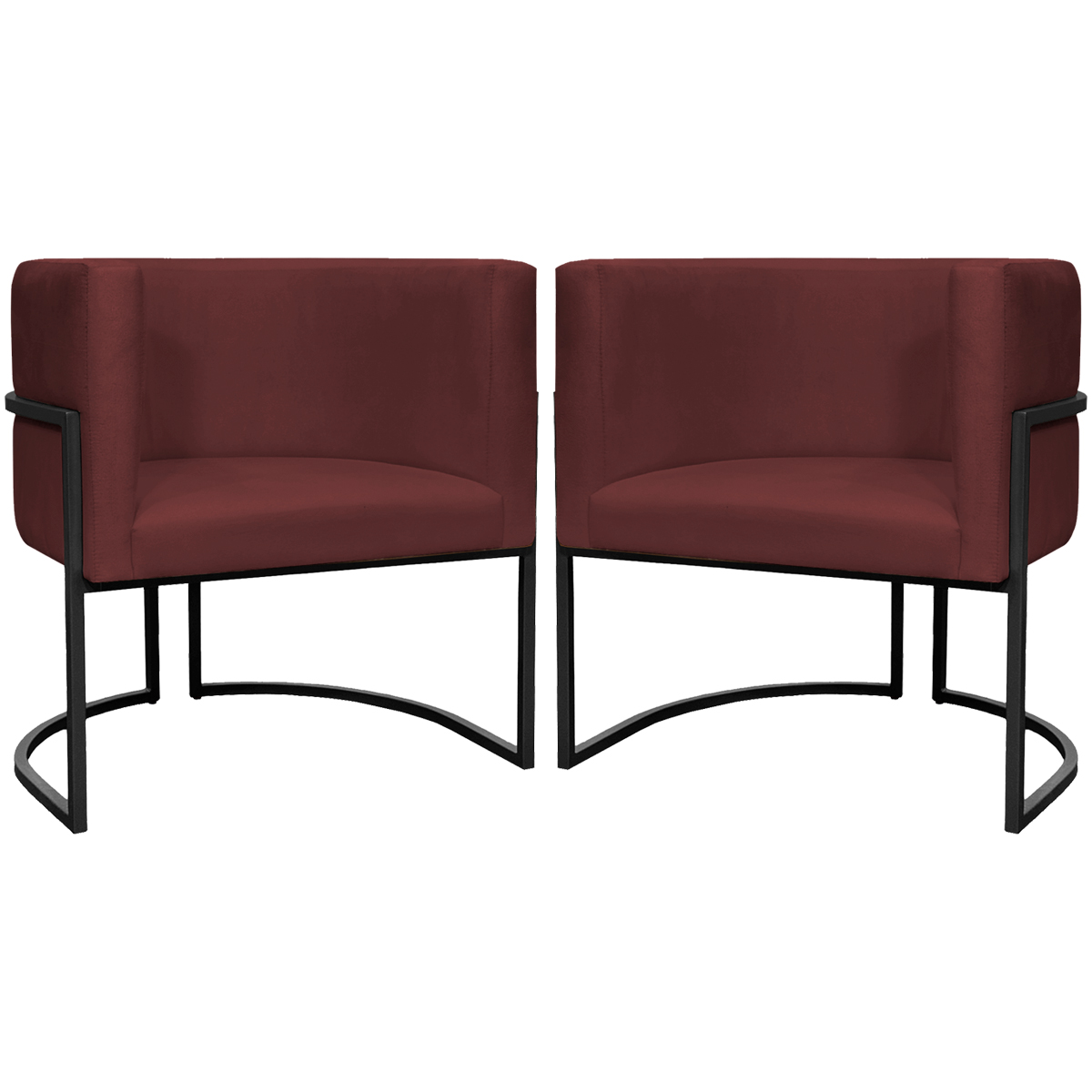 Kit 2 Poltronas Luna Suede BORDÔ Base de Ferro PRETA