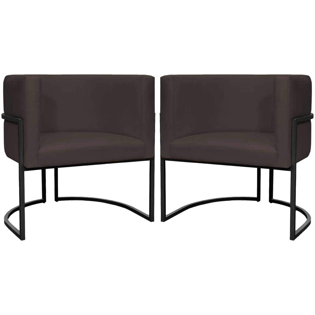 Kit 2 Poltronas Luna Suede MARROM Base de Ferro PRETA