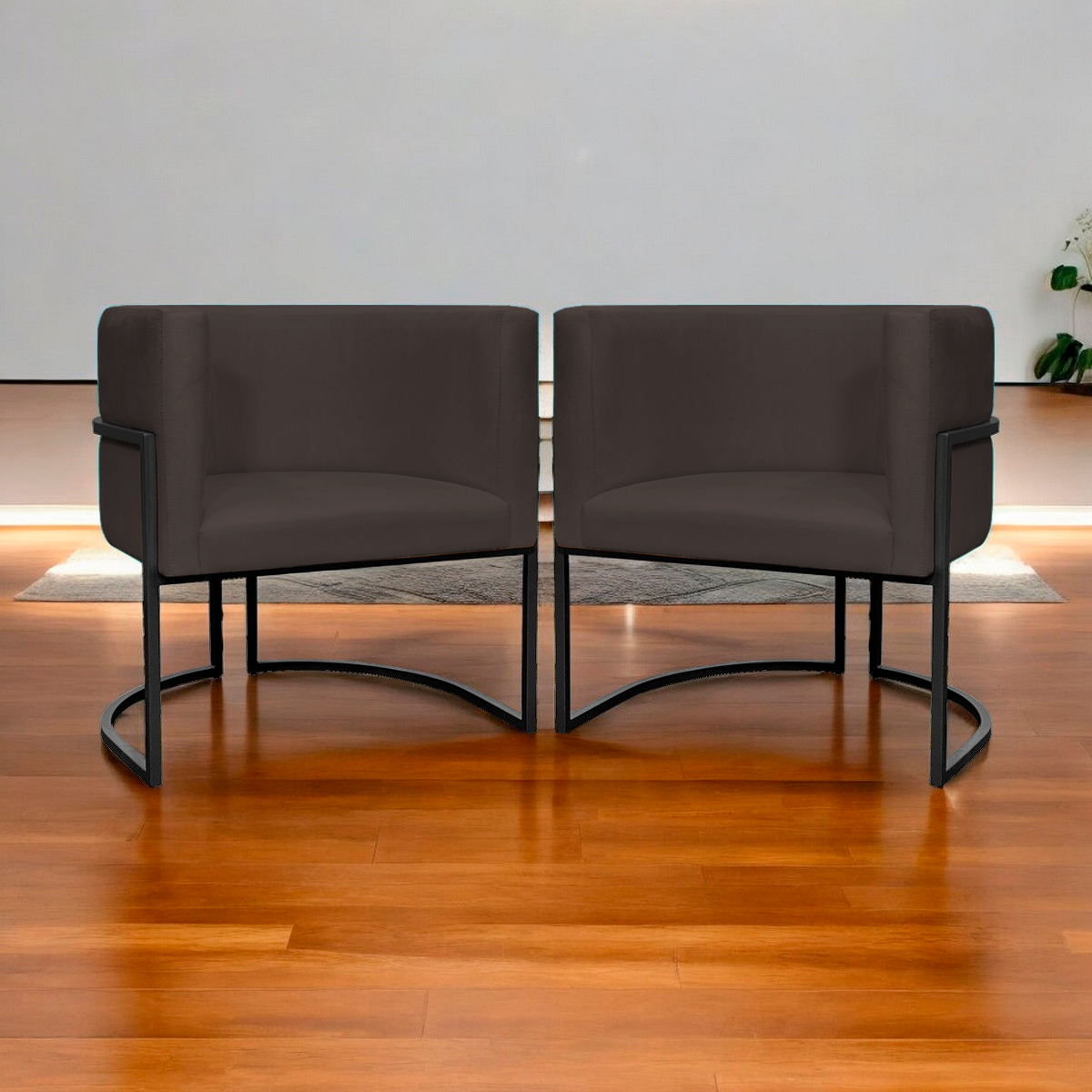 Kit 2 Poltronas Luna Suede MARROM Base de Ferro PRETA