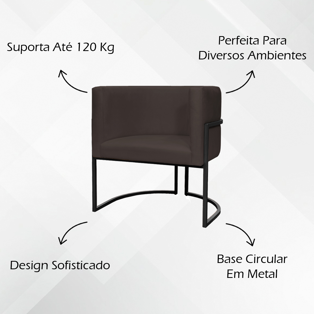 Kit 2 Poltronas Luna Suede MARROM Base de Ferro PRETA