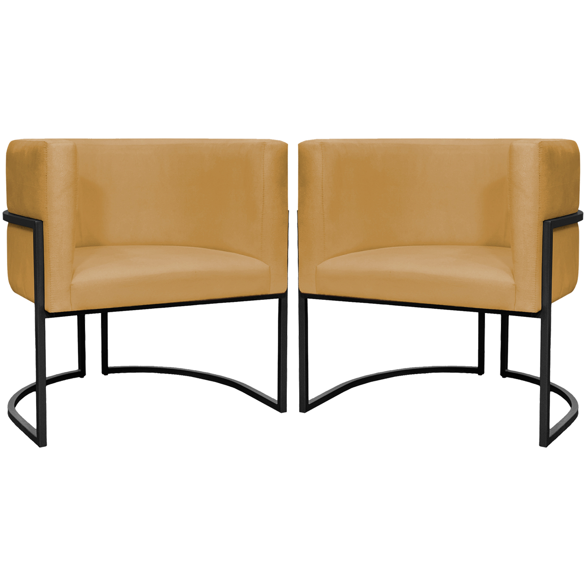 Kit 2 Poltronas Luna Suede MOSTARDA Base de Ferro PRETA