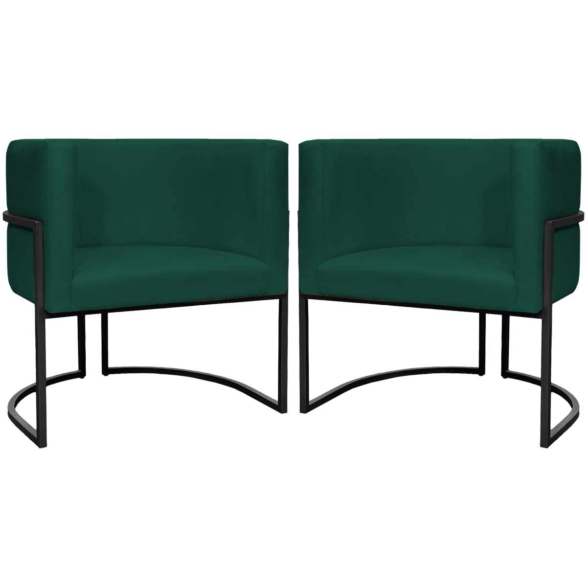 Kit 2 Poltronas Luna Suede VERDE Base de Ferro PRETA