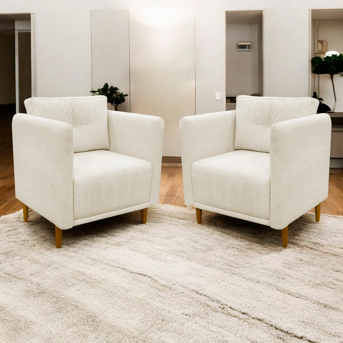 Kit 2 Poltronas Para Sala Aviv Decorativa Recepção Escritório Confortável Reforçada Linho Premium Bege