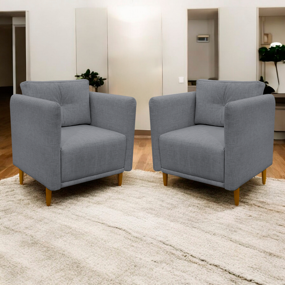 Kit 2 Poltronas Para Sala Aviv Decorativa Recepção Escritório Confortável Reforçada Linho Premium Cinza