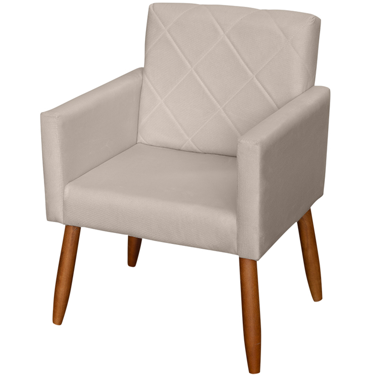 Kit 2 Poltronas Para Sala Decorativas Reforçadas Beatriz Suede Bege Pé Castanho - Clique E Decore