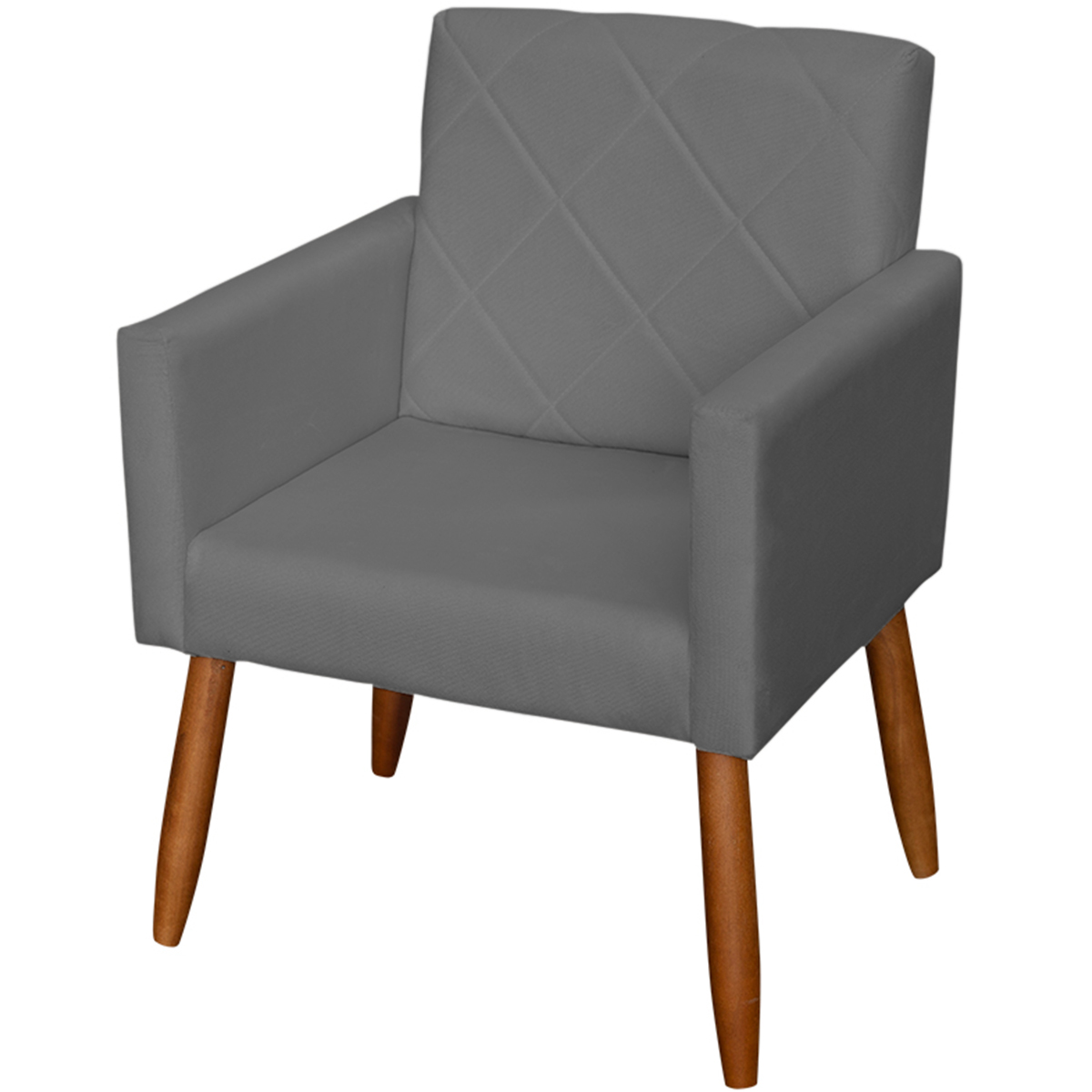 Kit 2 Poltronas Para Sala Decorativas Reforçadas Beatriz Suede Cinza Pé Castanho - Clique E Decore